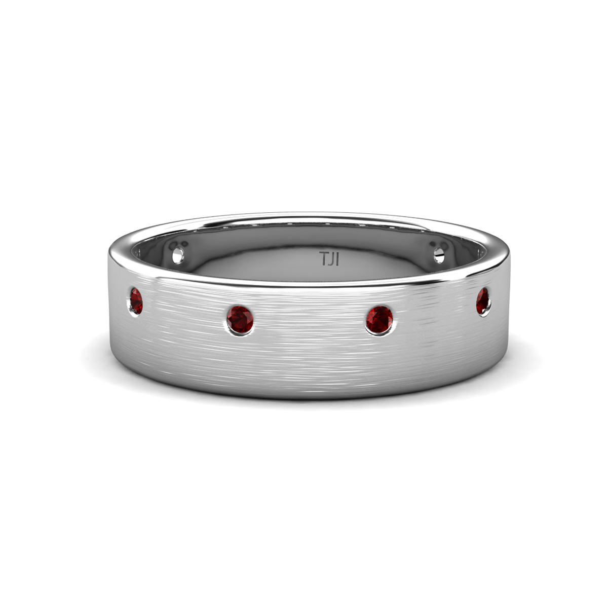 Orion Round Red Garnet Brushed Satin Finish Men Wedding Band (8 mm) 